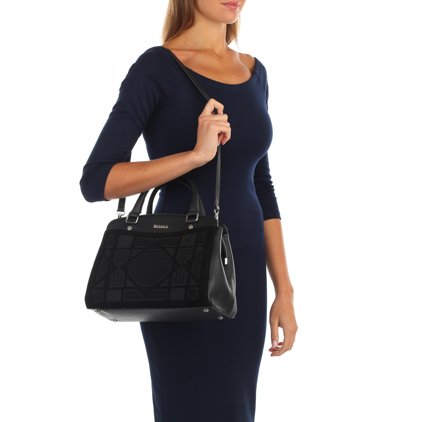 Сумка из замши и кожи на молнии Marina Creazioni 